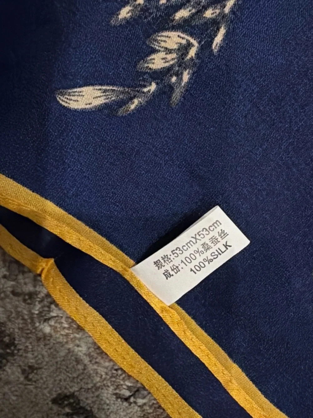 Silk Floral Print Scarf in Navy, Light Blue & Yellow